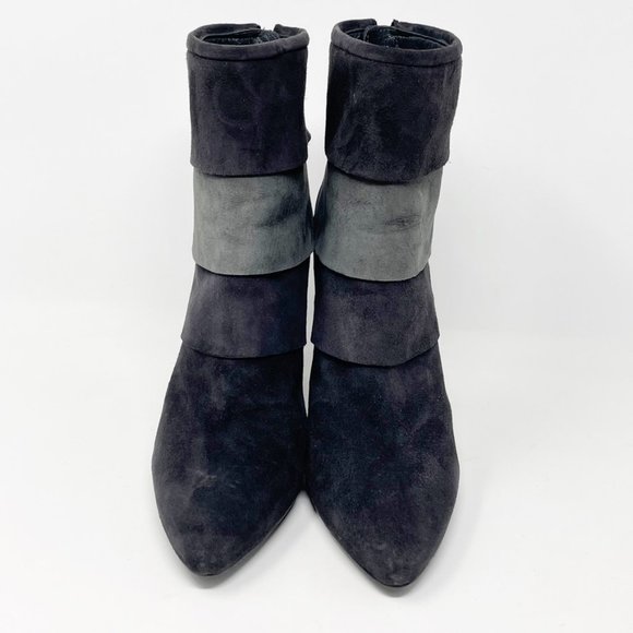 Stuart Weitzman Womens Black & Gray Suede Leather Zip Heel Booties Size 6.5 - Picture 2 of 13